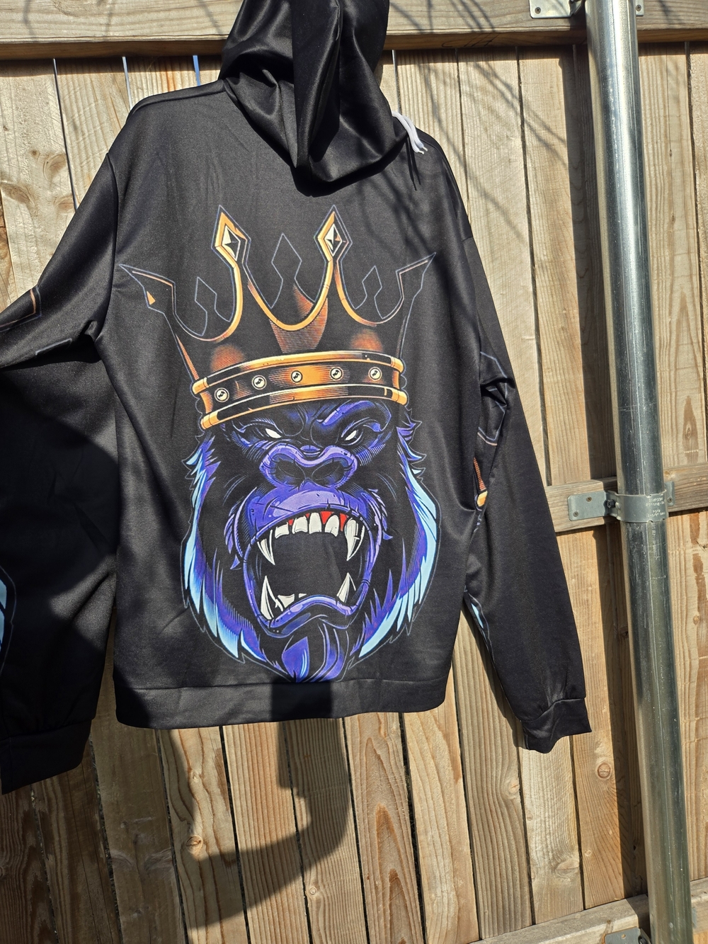 Black Mens Hoodie with Royal Gorilla Graphic - Unbranded - Picture 2 of 6